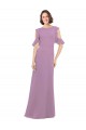 Shop Long Chiffon Bridesmaids Dress with Flounced Sleeve Detail and Criss Cross Back