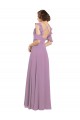 Shop Long Chiffon Bridesmaids Dress with Flounced Sleeve Detail and Criss Cross Back