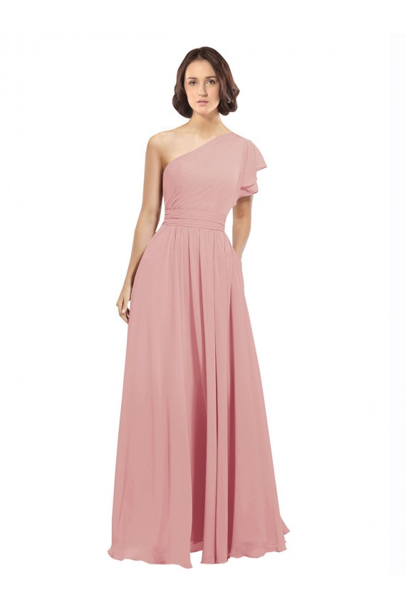 Shop Chiffon Bridesmaids Dress with One Shoulder Flounced Sleeve