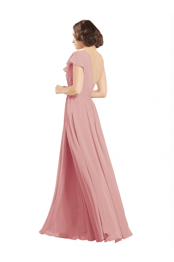 Shop Chiffon Bridesmaids Dress with One Shoulder Flounced Sleeve