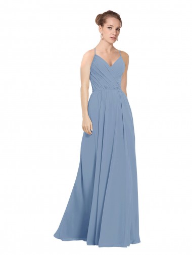 Shop Chiffon Bridesmaids Dress with Draped V-Neck Bodice and Keyhole Back