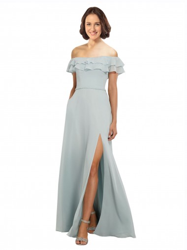 Shop Luxe Chiffon Bridesmaids Dress with Off the Shoulder Flounced Neckline