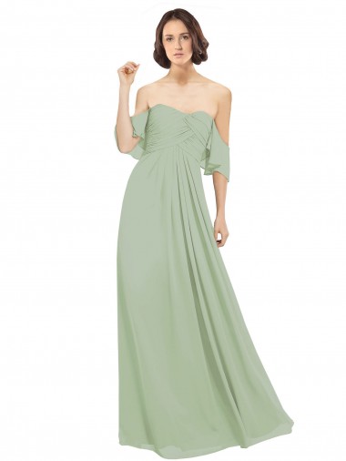 Shop Boho Chic Chiffon Bridesmaids Dress with Off the Shoulder Neckline