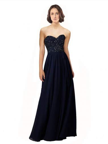 Shop Long Chiffon Sweetheart Neckline Bridesmaid Dress with Beading