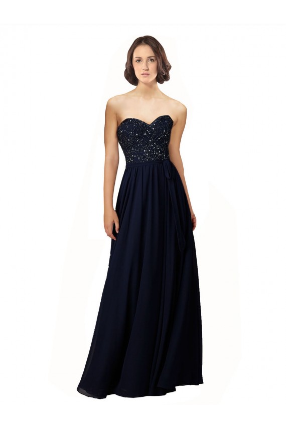 Shop Long Chiffon Sweetheart Neckline Bridesmaid Dress with Beading