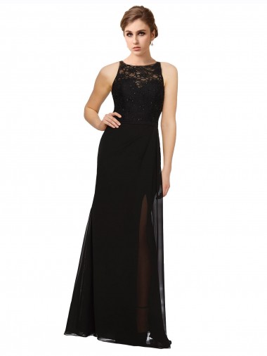 Shop Sheath Beaded and Embroidered Bridesmaids Dress with Lace Bodice and Chiffon Skirt