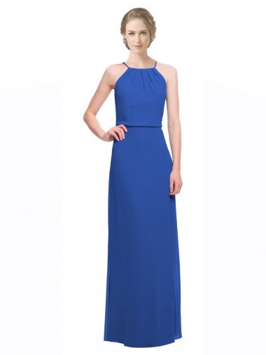 Shop Long Chiffon Spaghetti Strap Bridesmaid Dress with Blouson Top