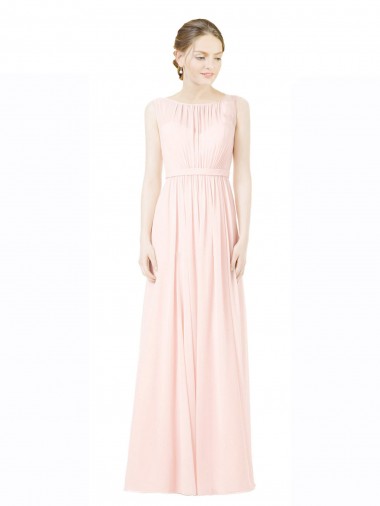 Shop Long Chiffon Sleeveless Bridesmaid Dress with Sheer Illusion Top and V-Back