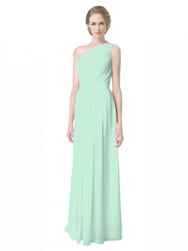 Shop One Shoulder Chiffon Bridesmaid Dress with Asymmetrical Ruched Bodice