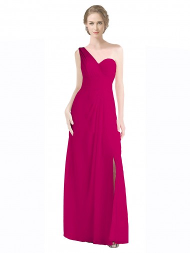 Shop Full Length Chiffon Bridesmaid Dress with One Wide Shoulder Strap