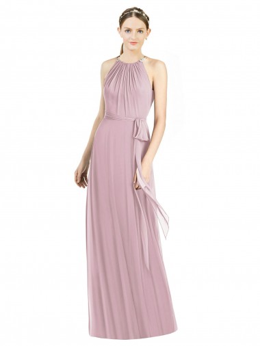 Shop Shirred Halter Neck Long Chiffon Bridesmaid Dress