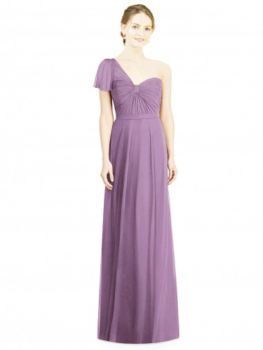 Shop Flutter Sleeves One Shoulder Long Chiffon Bridesmaid Dress