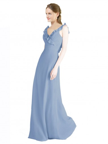 Shop Fluted Chiffon Wrap Bridesmaid Dress with Ruffles V-Neck