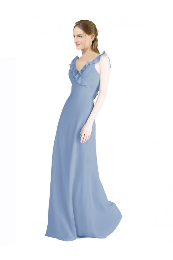 Shop Fluted Chiffon Wrap Bridesmaid Dress with Ruffles V-Neck