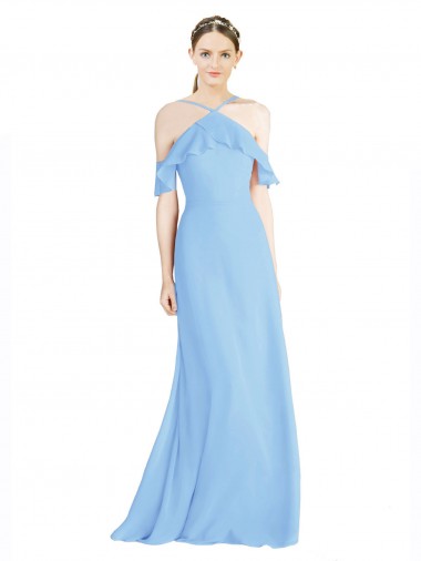 Shop Halter Frill Cold Shoulder A-Line Chiffon Bridesmaid Dress