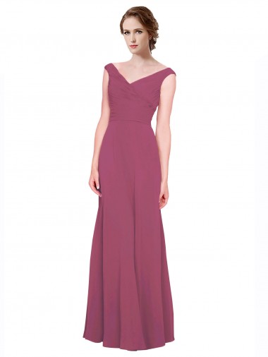 Shop V-Neckline Long Chiffon Bridesmaid Dress with Wide V-Back