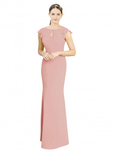 Shop Chiffon Cap Sleeves Long Bridesmaid Dress with Keyhole