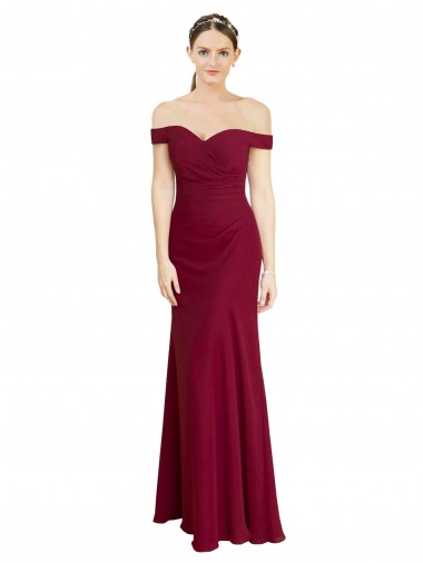 Shop Off the Shoulder Long Chiffon Bridesmaid Dress / Prom Dress with Pleats