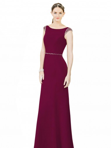 Shop Slim Chiffon Bridesmaid Dress with Embellished Capped Sleeves