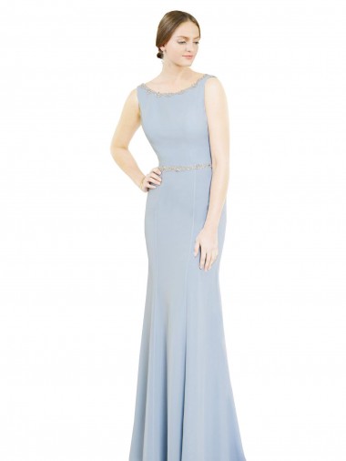 Shop Full Length Chiffon Bridesmaid Dress with Sparkly Neckline and Belt