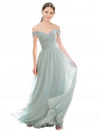 Shop Romantic Bridesmaid Dress with Embroidered Off the Shoulder Bodice