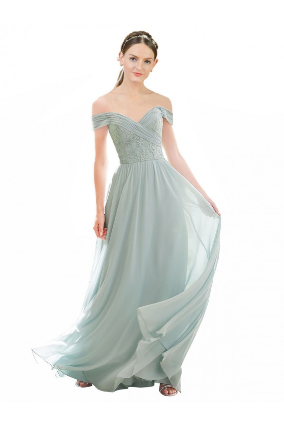 Shop Romantic Bridesmaid Dress with Embroidered Off the Shoulder Bodice