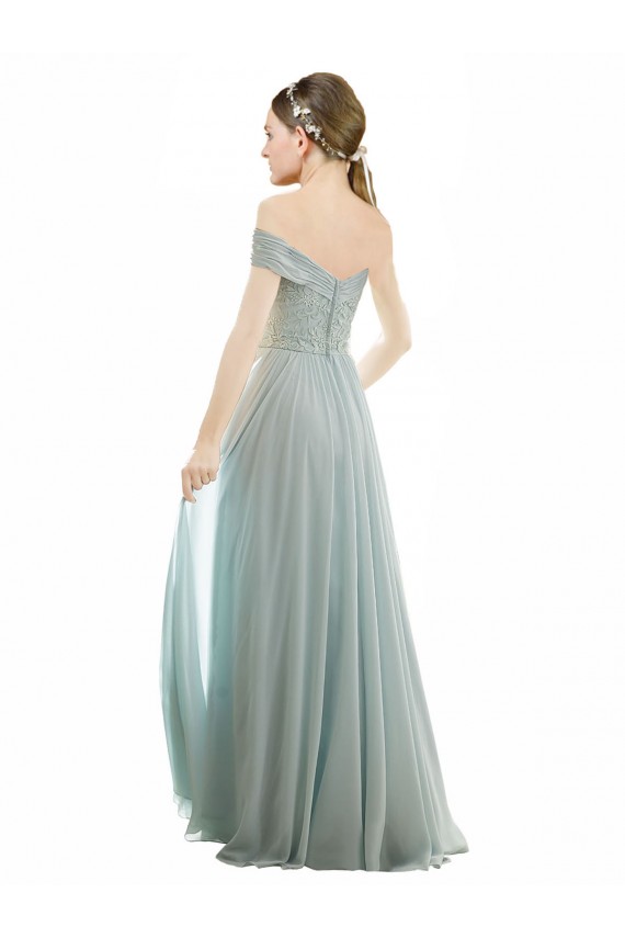 Shop Romantic Bridesmaid Dress with Embroidered Off the Shoulder Bodice