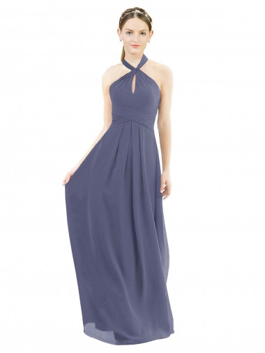 Shop High Halter Neck Chiffon Bridesmaid Dress with Twist-Tie