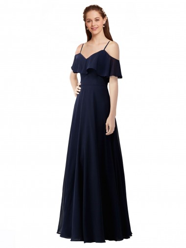 Shop Chiffon Bridesmaids Dress with Off the Shoulder Ruffle Detail