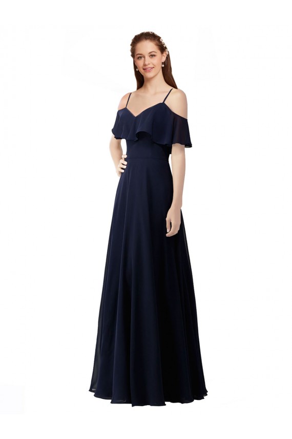 Shop Chiffon Bridesmaids Dress with Off the Shoulder Ruffle Detail