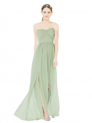 Shop Strapless Draped Bodice Maxi Bridesmaid Dress with Front Slits