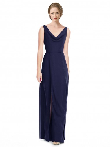 Shop Cowl Neck Deep V-Back Chiffon Bridesmaid Dress with Side Front Slits