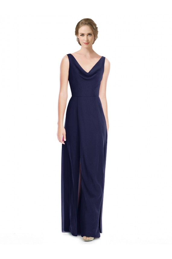 Shop Cowl Neck Deep V-Back Chiffon Bridesmaid Dress with Side Front Slits