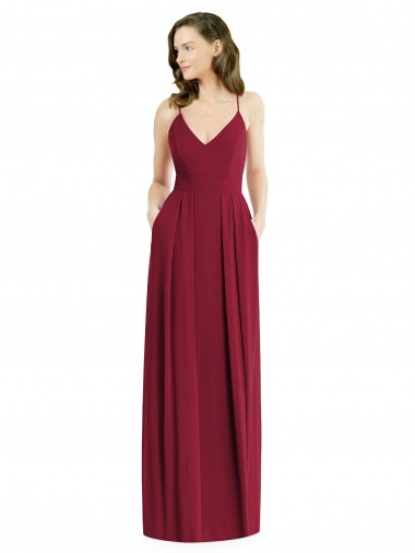 Shop Pleated Skirt Chiffon Maxi Bridesmaid Dress with Pockets