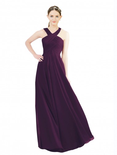 Shop Draped Long Chiffon Bridesmaid Dress with Unique Crossed Neckline