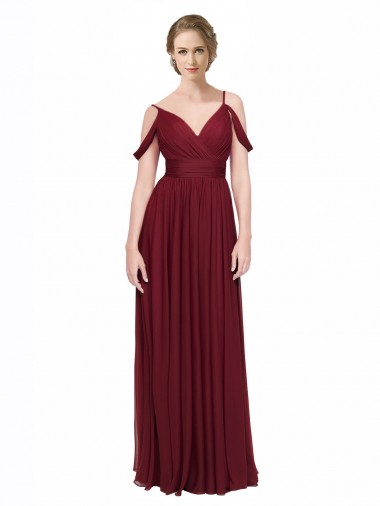 Shop Off the Shoulder V-Neck Petite Chiffon Bridesmaid Dress with Open Back