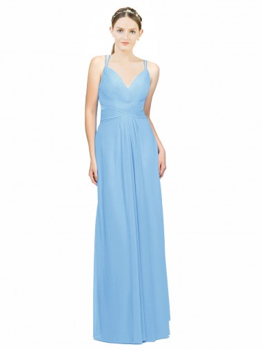 Shop Double Straps Shoulder V-Neck Sheath Chiffon Bridesmaid Dress with Keyhole Back