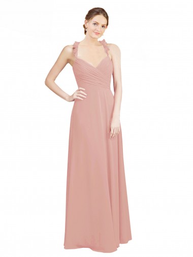 Shop Ruched Sweetheart Halter Neckline Chiffon Bridesmaid Dress with Tie Open Back