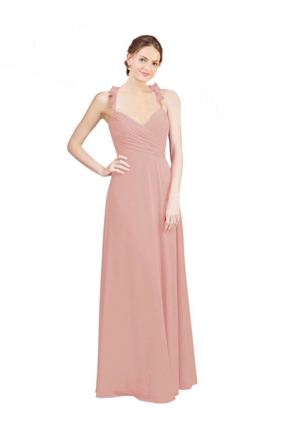 Shop Ruched Sweetheart Halter Neckline Chiffon Bridesmaid Dress with Tie Open Back