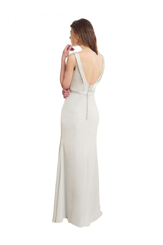 Shop Long Chiffon Bridesmaid Dress with Boat Neckline and Satin Collar