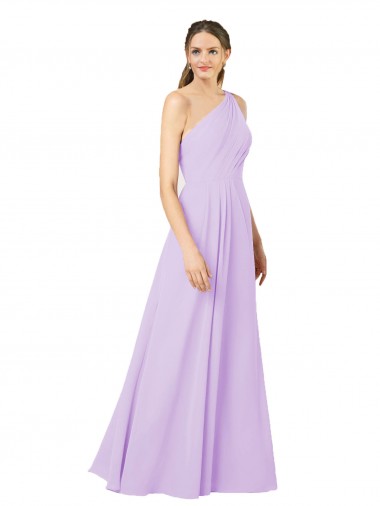 Shop Grecian Inspired Simple One Shoulder Chiffon Formal Bridesmaid Dress with Ruching