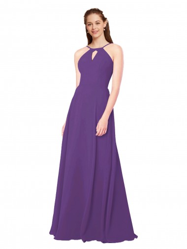 Shop High Halter Chiffon Bridesmaid Dress with Keyhole