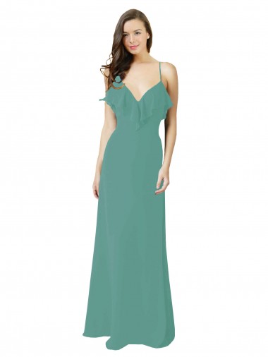 Shop Full Length Chiffon Bridesmaid Dress with Ruffled V-Neckline