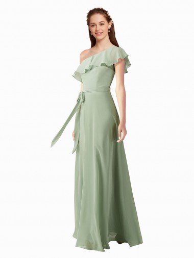 Shop Chiffon Bridesmaids Dress with Ruffles Flutter Sleeves