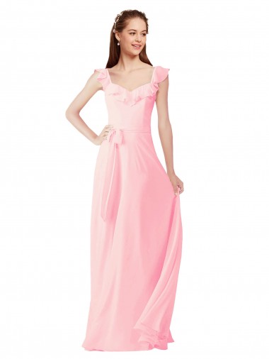 Shop Chiffon Bridesmaids Dress with Ruffle Neckline