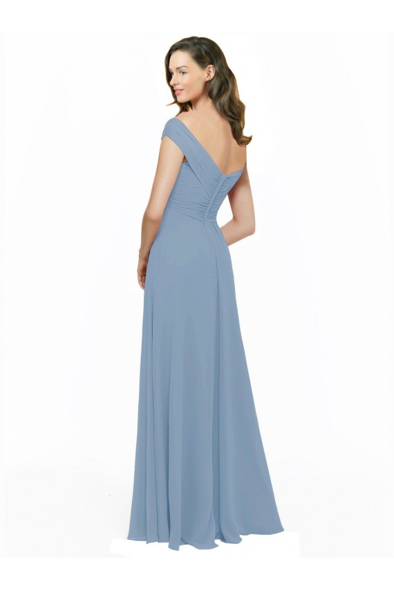 Shop Chiffon Bridesmaid Dress with Classic Off the Shoulder Neckline