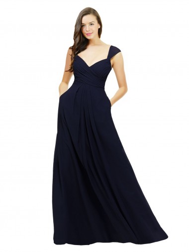 Shop Chiffon Bridesmaid Dress with Rouched Draped Bodice and Watteau Back