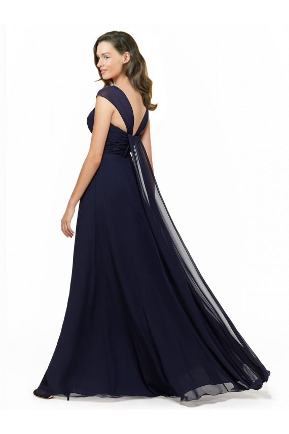 Shop Chiffon Bridesmaid Dress with Rouched Draped Bodice and Watteau Back