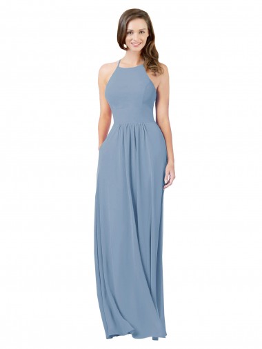 Shop Chiffon Bridesmaid Dress with High Halter Neckline