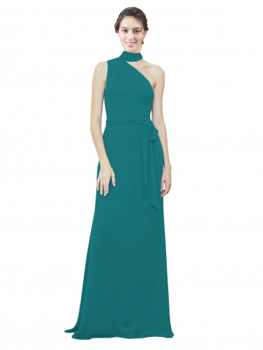 Shop One Shoulder Chiffon Bridesmaids Dress with Scarf Tie Neckline